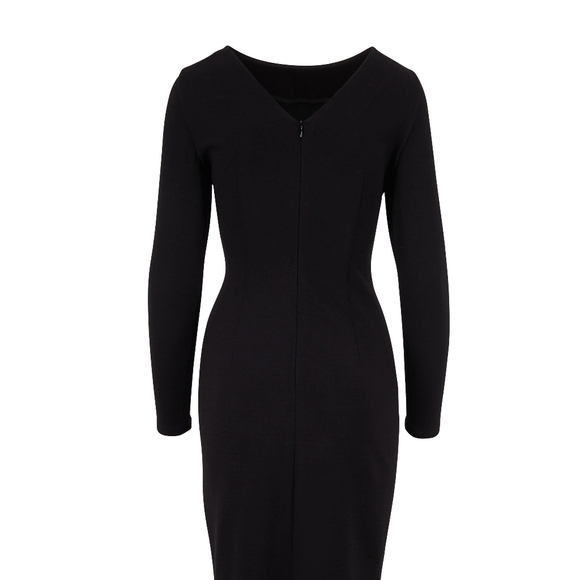 Akris Punto Ruched Black Jersey wool knit midi long sleeve dress size 16 US - Picture 3 of 6